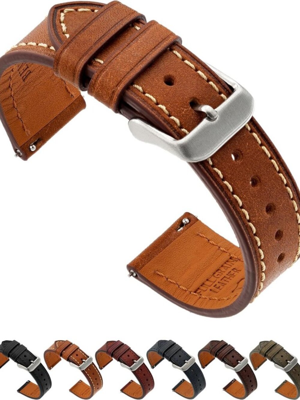 Premium Italian Leather Watch Band - Quick Release Straps for Men & Women